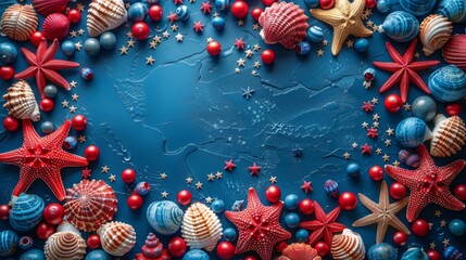 Blue Background With Red, White and Blue Ornaments