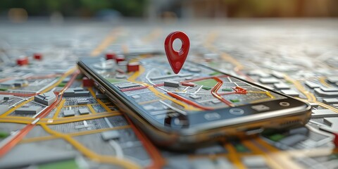 Mobile phone with advanced GPS technology navigation icons and delivery tracking capabilities. Concept GPS Technology, Navigation Icons, Delivery Tracking, Mobile Phone Apps