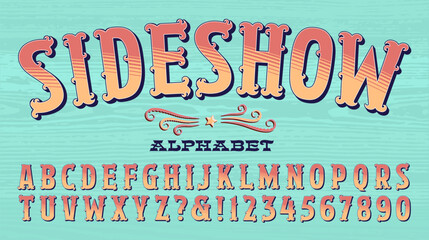 An ornate and colorful alphabet that might be used at a theme park, food stand, county fair, rodeo, poster, antique show, etc. © Mysterylab