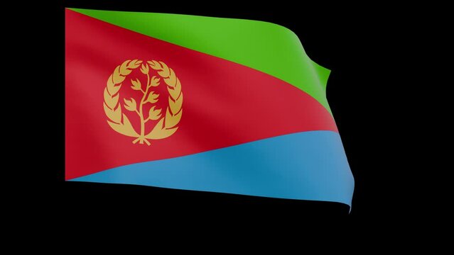 Eritrean flag 4k 3d render of a waving nation Eritrea banner fluttering in the wind symbolises the country with transparent alpha channel mask for free space and isolated background no flagpole
