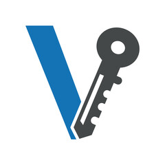 Key Logo combine with letter V vector template