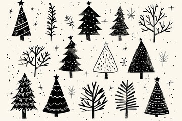 Obraz premium Christmas Tree Set. Hand Drawn Elements for Festive Holiday Celebrations