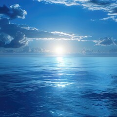 Fototapeta premium Ocean Banner: Panoramic Sunset Landscape with Beautiful Orange Light over the Sea