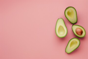 Avocado Background. Minimalistic Pastel Avocado Composition with Pink Accents