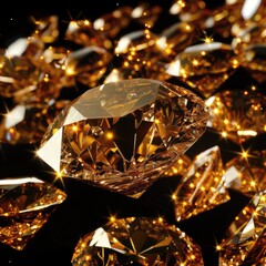 Gold Diamonds. Luxury Concept of Precious Diamonds in Metallic Gold on Black Background