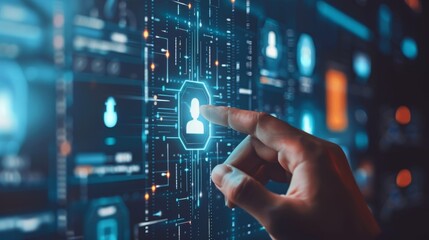 Digital Connection Hand Selecting User Profile Icon with Precision and Focus