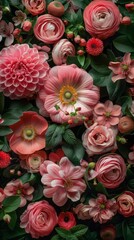 Naklejka premium Cluster of Pink Flowers With Green Leaves