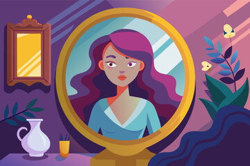 a woman with long hair and a purple dress in a frame