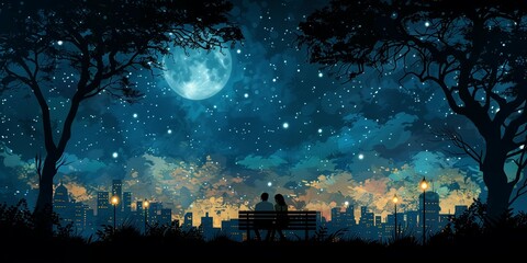 Naklejka premium Nighttime Serenity, generative ai