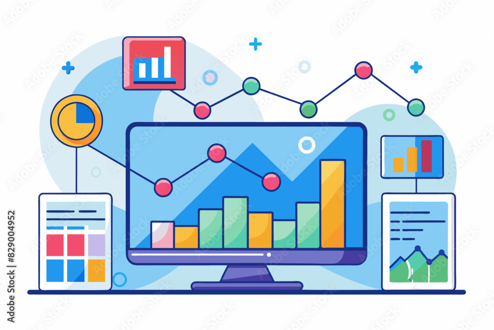 Poster a computer screen with a bar chart on it