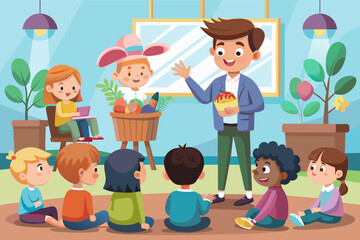 a teacher teaching children in a classroom