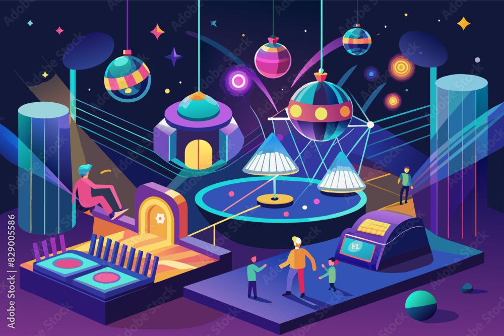 Poster a room with a lot of electronics and a lot of lights, a space abundant in electronic devices and ill