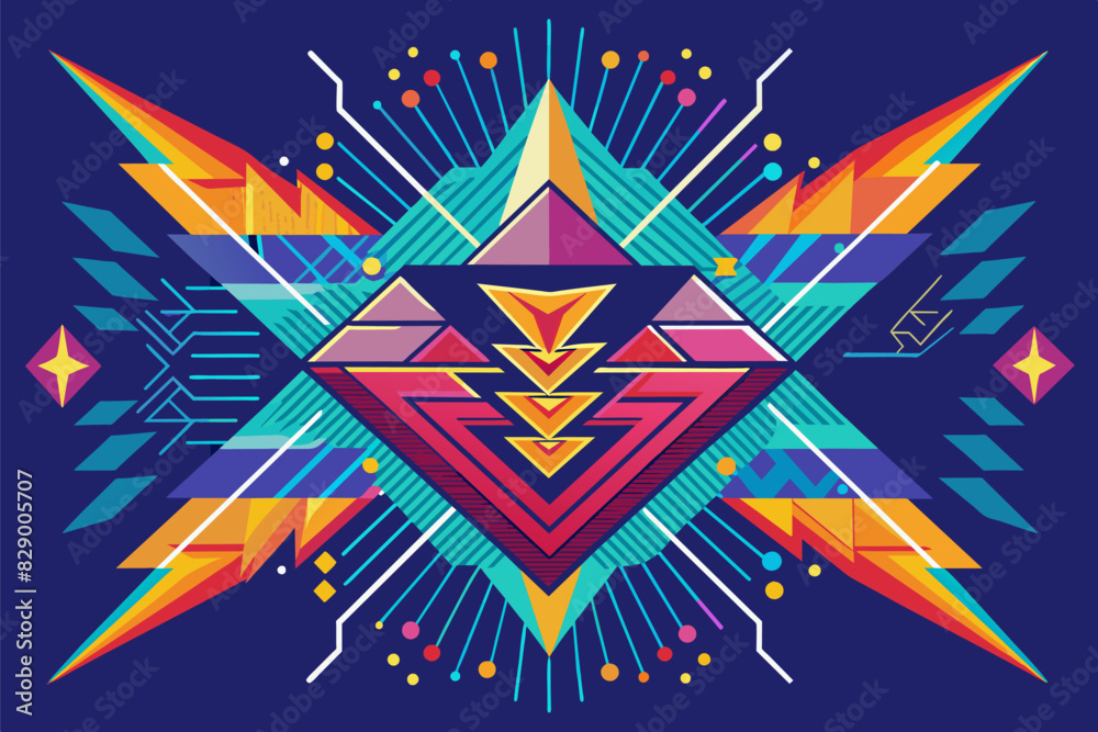 Aufkleber a colorful geometric design with a star, the design features a vibrant geometric pattern accented by