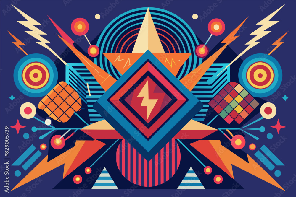 Aufkleber a colorful geometric design with a star, the design features a vibrant geometric pattern accented by
