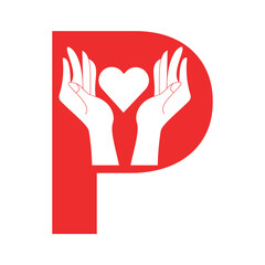 Obraz premium Initial Hand Love Logo combine with letter P vector template