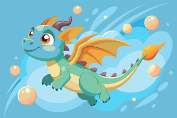 a cartoon dragon with a paintbrush in its mouth, An illustration of a dragon holding a paintbrush in its mouth.
