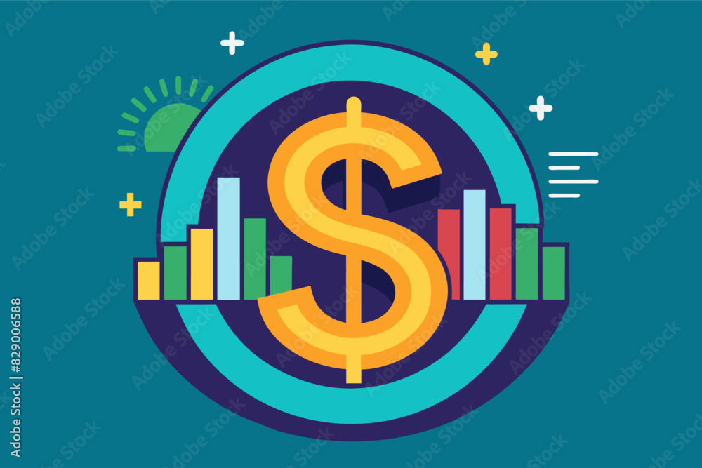 Fototapete a dollar sign in a circle with a bar chart, a dollar symbol enclosed in a circular shape alongside a