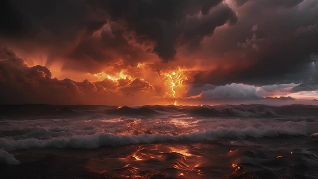 A storm within a storm as dark clouds and fiery currents collide producing volcanic lightning.