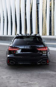 car on parking  Audi RS6 Avant Wagon logo detail