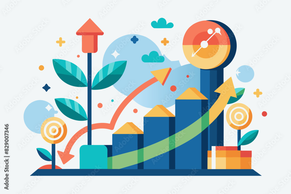 Poster a graphic of a business growth chart, an image depicting the progress of a business on a growth char