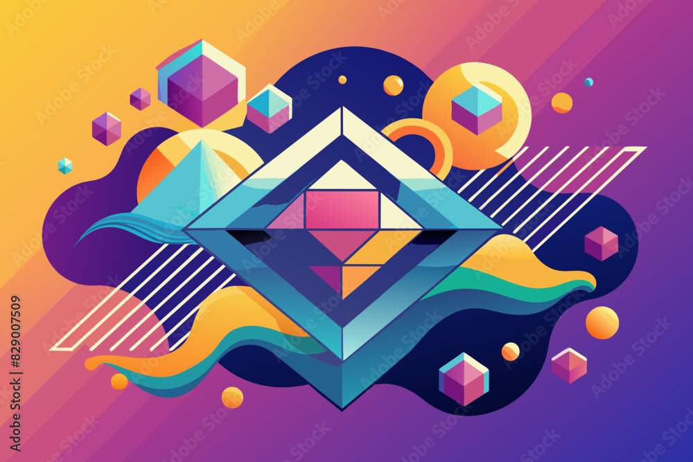 Aufkleber a colorful abstract design with a square and square shapes, the design features an abstract motif co