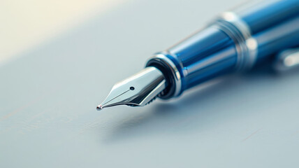 Fototapeta premium Close-up of a blue fountain pen's fine nib.