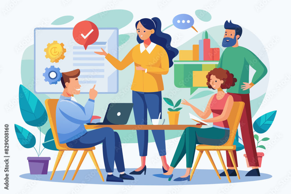 Aufkleber a group of people sitting around a table with laptops, a team of individuals gathered around a table