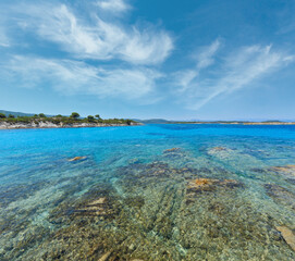 Aegean sea coast landscape, view near Karidi beach (Chalkidiki, Greece).