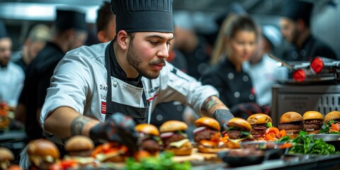 Judges Critiquing Slider Creations at Culinary Competition, generative ai