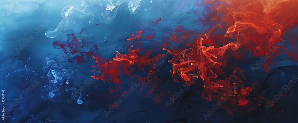 Canvas Prints Swirls of intense red smoke enveloping a deep blue canvas, creating a sense of fiery movement frozen in time.