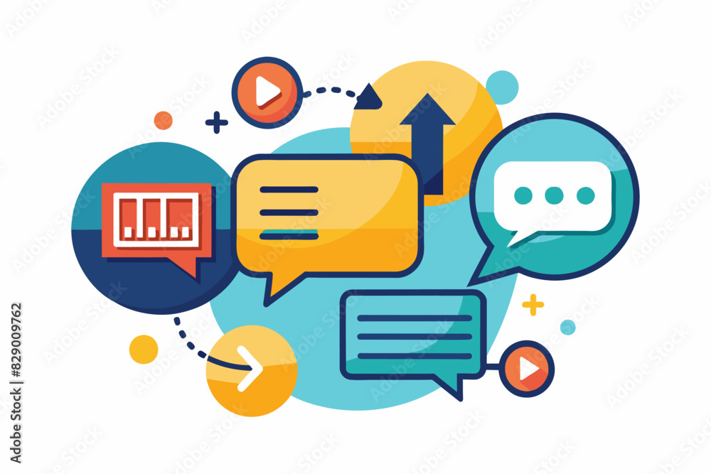 Poster a group of speech bubbles with different icons, a collection of speech bubbles featuring a variety o