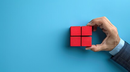 Hand holding red cube, Business process work flow