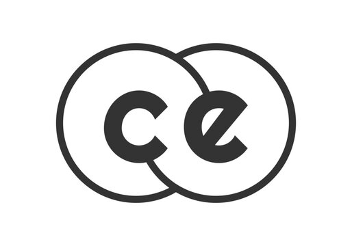 CE business company emblem with outline rounds and letters c e. Logo template of two merged circles for brand identity, logotype. Vector Infinity symbol
