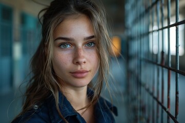 Young Woman with Freckles and Green Eyes Portrait