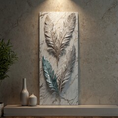panel wall art, marble background with feather designs , wall decoration	
