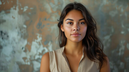 Fototapeta premium Digital influencer woman posing a portrait on social media, with soft and natural makeup