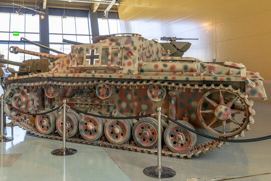 Royal Tank Museum, Amman, Jordan - May 4, 2024: Sturmgeschutz 3 tank from German army in World war 2 exhibited in the Royal Tank Museum of Jordan, preserved as a historical artifact
