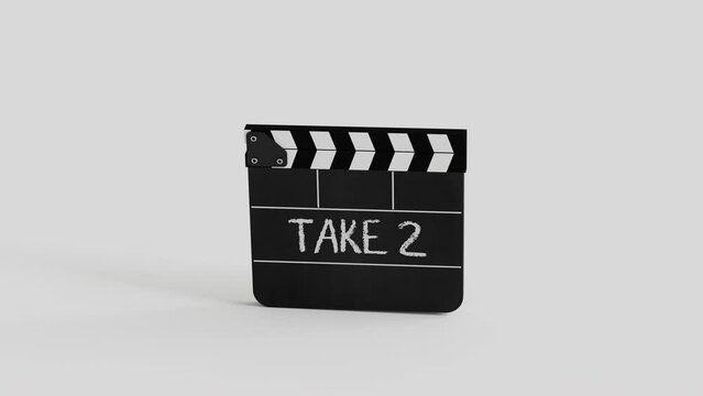 Take 2 Movie Clapper Board, second Retry Redo Scene 3D Animation