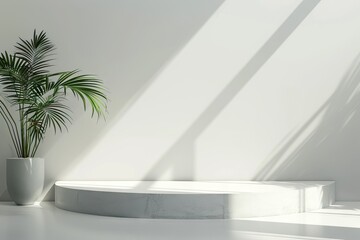 Fototapeta premium White background with sunlight on elegant 3D kitchen counter.