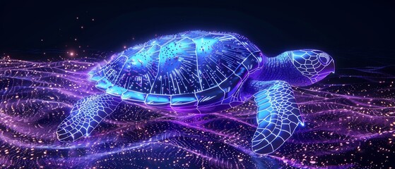 In the tranquil amethyst glow of the night, a turtle's silhouette graces the enchanting nightscape