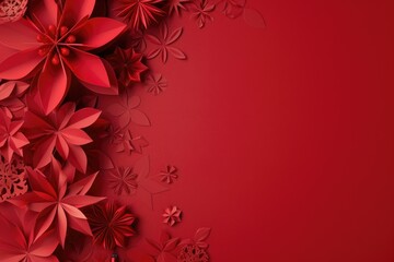 Obraz premium Vibrant red background adorned with delicate paper flowers. Perfect for various design projects