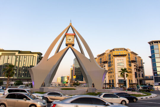 View of Deira Clocktower: one of the famous landmarks in Dubai City. UAE.