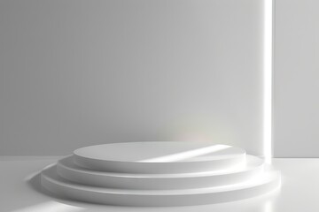 White round pedestal podium with spotlights  futuristic design.