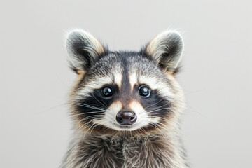 Close-up portrait of a curious raccoon with a focused expression, detailed fur, natural background, forest scene.