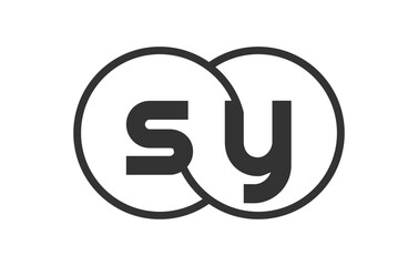 SY business company emblem with outline rounds and letters s y. Logo template of two merged circles for brand identity, logotype. Vector Infinity symbol
