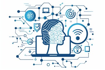 Obraz premium Digital education platform accessed from multiple stations, illustrating the global reach of online learning