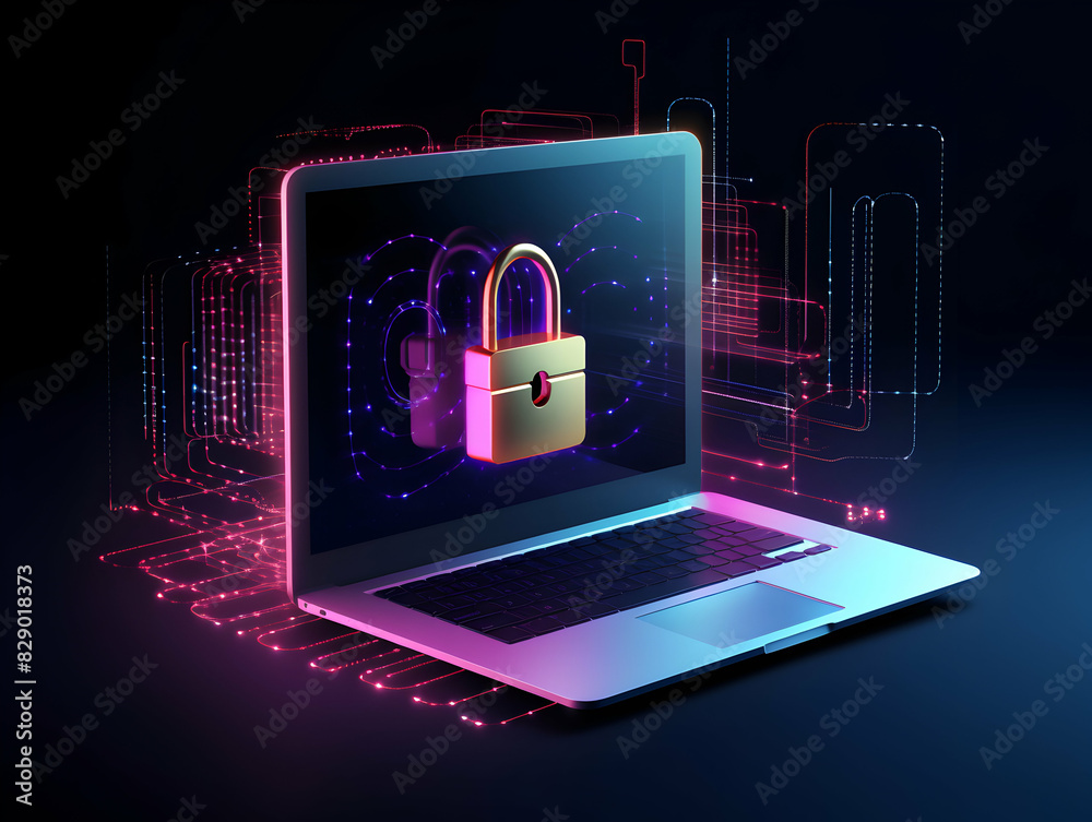 Wall mural Internet and data security, Cybersecurity and privacy concepts to protect data. Lock icon and internet network security technology. digital security background, Cloud and Hosting Security