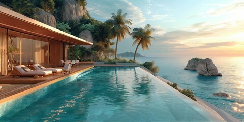 Modern Beachfront Villa with Panoramic Ocean Views, generative ai