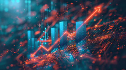 Growth arrow up and progress success business skill increase improvement graph on market profit stock background