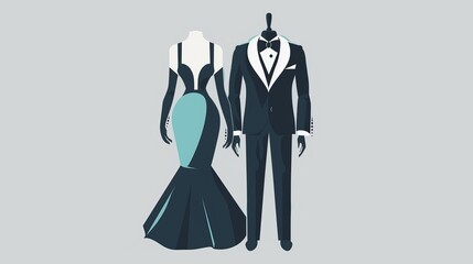 Icon featuring a tuxedo and dress for a celebration on a light background